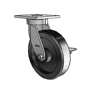 6 Series Kingpinless Casters Top Plate Swivel Caster with 8 x 2 Phenolic Wheel and Side Lock Brake