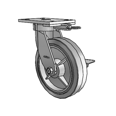 6 Series Kingpinless Casters Top Plate Swivel Caster with 8 x 2 Performa Rubber (Flat/Grey) Wheel and Side Lock Brake
