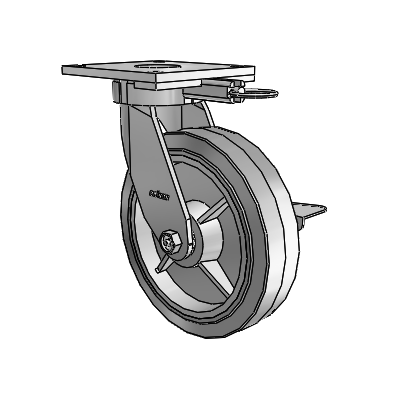 6 Series Kingpinless Casters Top Plate Swivel Caster with 8 x 2 Performa Rubber (Flat/Grey) Wheel and Side Lock Brake