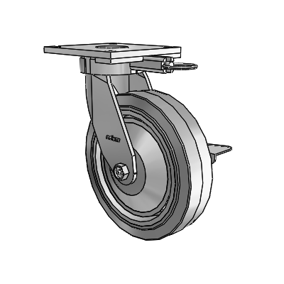 6 Series Kingpinless Casters Top Plate Swivel Caster with 8 x 2 Performa Rubber (Flat/Grey) Wheel and Side Lock Brake