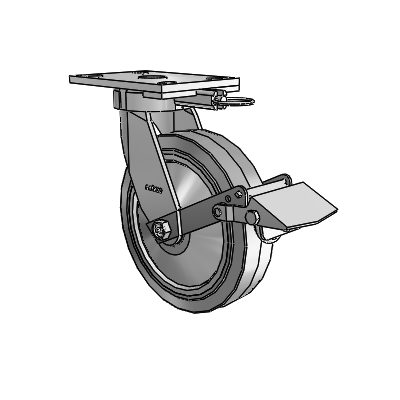 6 Series Kingpinless Casters Top Plate Swivel Caster with 8 x 2 Performa Rubber (Flat/Grey) Wheel and Tread Lock Brake