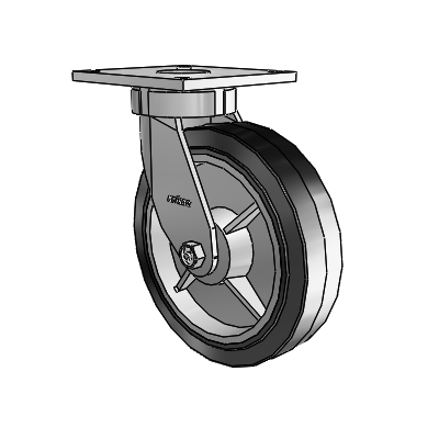 6 Series Kingpinless Casters Top Plate Swivel Caster with 8 x 2 Performa Rubber (Flat/Black) Wheel