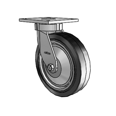 6 Series Kingpinless Casters Top Plate Swivel Caster with 8 x 2 Performa Rubber (Flat/Black) Wheel