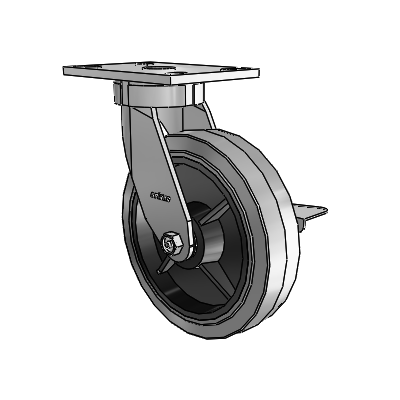 6 Series Kingpinless Casters Top Plate Swivel Caster with 8 x 2 Performa Rubber (Flat/Conductive) Wheel and Side Lock Brake