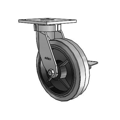 6 Series Kingpinless Casters Top Plate Swivel Caster with 8 x 2 Performa Rubber (Flat/Conductive) Wheel and Side Lock Brake
