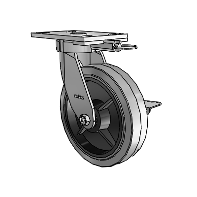 6 Series Kingpinless Casters Top Plate Swivel Caster with 8 x 2 Performa Rubber (Flat/Conductive) Wheel and Side Lock Brake