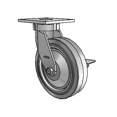 6 Series Kingpinless Casters Top Plate Swivel Caster with 8 x 2 Performa Rubber (Flat/Grey) Wheel and Side Lock Brake