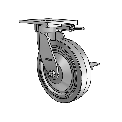 6 Series Kingpinless Casters Top Plate Swivel Caster with 8 x 2 Performa Rubber (Flat/Grey) Wheel and Side Lock Brake
