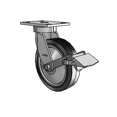 6 Series Kingpinless Casters Top Plate Swivel Caster with 8 x 2 Performa Rubber (Flat/Black) Wheel and Tread Lock Brake
