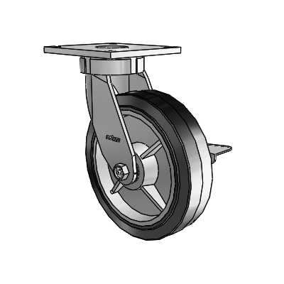 6 Series Kingpinless Casters Top Plate Swivel Caster with 8 x 2 Performa Rubber (Flat/Black) Wheel and Side Lock Brake