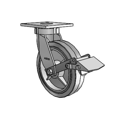 6 Series Kingpinless Casters Top Plate Swivel Caster with 8 x 2 Performa Rubber (Flat/Grey) Wheel and Tread Lock Brake