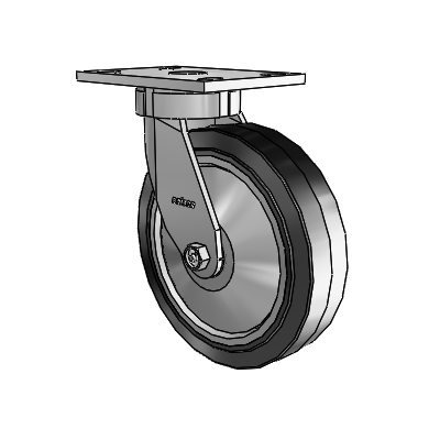 6 Series Kingpinless Casters Top Plate Swivel Caster with 8 x 2 Performa Rubber (Flat/Black) Wheel