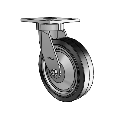 6 Series Kingpinless Casters Top Plate Swivel Caster with 8 x 2 Performa Rubber (Flat/Black) Wheel