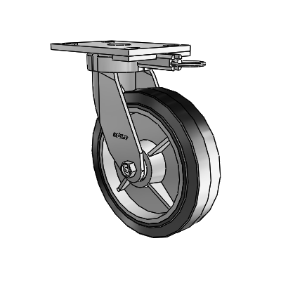 6 Series Kingpinless Casters Top Plate Swivel Caster with 8 x 2 Performa Rubber (Flat/Black) Wheel