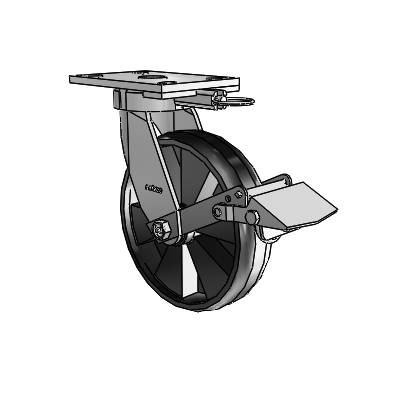 6 Series Kingpinless Casters Top Plate Swivel Caster with 8 x 2 Maxim Wheel and Tread Lock Brake