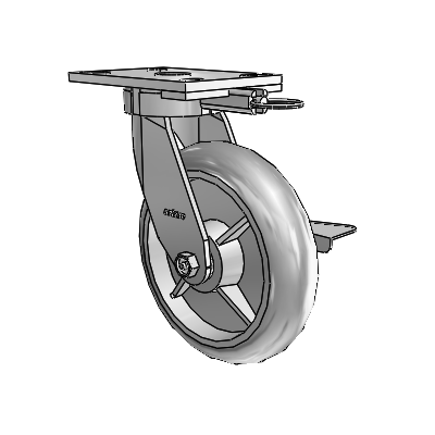 6 Series Kingpinless Casters Top Plate Swivel Caster with 8 x 2 Performa Rubber (Round/Grey) Wheel and Side Lock Brake
