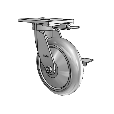 6 Series Kingpinless Casters Top Plate Swivel Caster with 8 x 2 Performa Rubber (Round/Grey) Wheel and Side Lock Brake