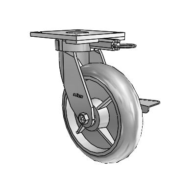6 Series Kingpinless Casters Top Plate Swivel Caster with 8 x 2 Performa Rubber (Round/Grey) Wheel and Side Lock Brake