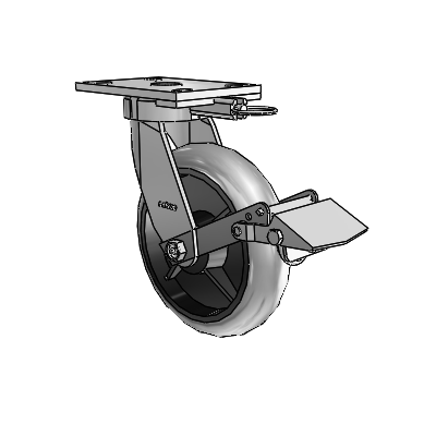 6 Series Kingpinless Casters Top Plate Swivel Caster with 8 x 2 Performa Rubber (Round/Conductive) Wheel and Tread Lock Brake