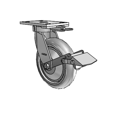 6 Series Kingpinless Casters Top Plate Swivel Caster with 8 x 2 Performa Rubber (Round/Grey) Wheel and Tread Lock Brake