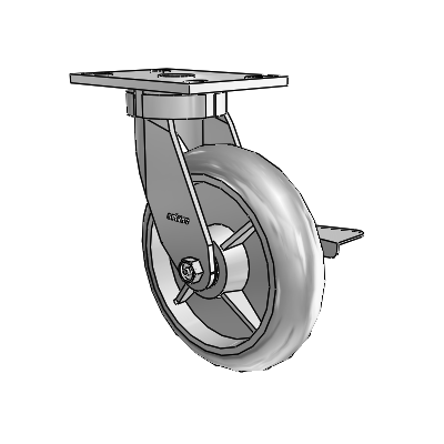 6 Series Kingpinless Casters Top Plate Swivel Caster with 8 x 2 Performa Rubber (Round/Grey) Wheel and Side Lock Brake