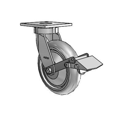 6 Series Kingpinless Casters Top Plate Swivel Caster with 8 x 2 Performa Rubber (Round/Grey) Wheel and Tread Lock Brake