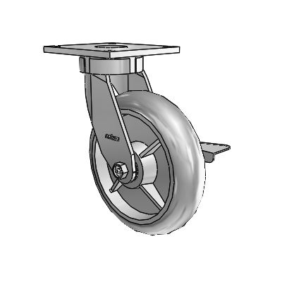6 Series Kingpinless Casters Top Plate Swivel Caster with 8 x 2 Performa Rubber (Round/Grey) Wheel and Side Lock Brake