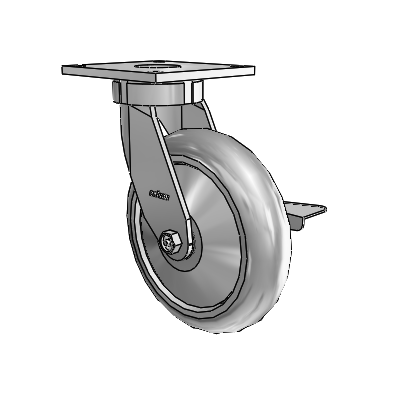 6 Series Kingpinless Casters Top Plate Swivel Caster with 8 x 2 Performa Rubber (Round/Grey) Wheel and Side Lock Brake