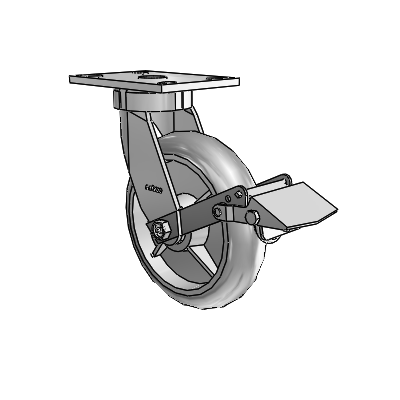 6 Series Kingpinless Casters Top Plate Swivel Caster with 8 x 2 Performa Rubber (Round/Grey) Wheel and Tread Lock Brake