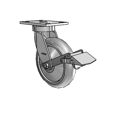 6 Series Kingpinless Casters Top Plate Swivel Caster with 8 x 2 Performa Rubber (Round/Grey) Wheel and Tread Lock Brake