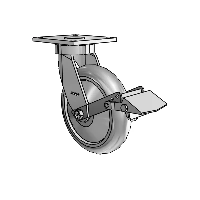 6 Series Kingpinless Casters Top Plate Swivel Caster with 8 x 2 Performa Rubber (Round/Grey) Wheel and Tread Lock Brake