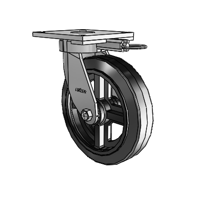 6 Series Kingpinless Casters Top Plate Swivel Caster with 8 x 2 MR - Moldon Rubber (Cast Iron Core) Wheel