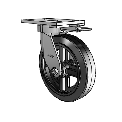 6 Series Kingpinless Casters Top Plate Swivel Caster with 8 x 2 MR - Moldon Rubber (Cast Iron Core) Wheel