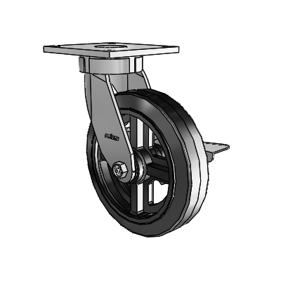 6 Series Kingpinless Casters Top Plate Swivel Caster with 8 x 2 MR - Moldon Rubber (Cast Iron Core) Wheel and Side Lock Brake
