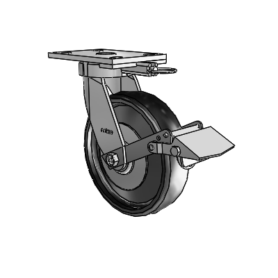 6 Series Kingpinless Casters Top Plate Swivel Caster with 8 x 2 Endura Solid Elastomer Wheel and Tread Lock Brake