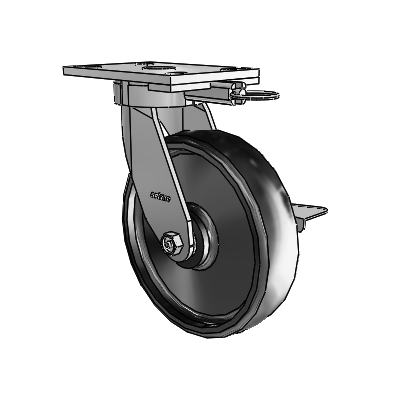 6 Series Kingpinless Casters Top Plate Swivel Caster with 8 x 2 Endura Solid Elastomer Wheel and Side Lock Brake
