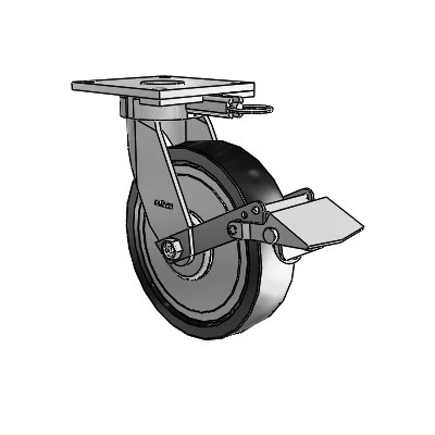 6 Series Kingpinless Casters Top Plate Swivel Caster with 8 x 2 Polyolefin Wheel and Tread Lock Brake