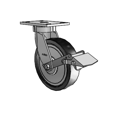 6 Series Kingpinless Casters Top Plate Swivel Caster with 8 x 2 Polyolefin Wheel and Tread Lock Brake