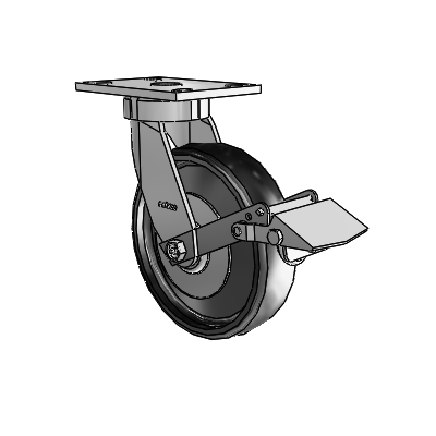 6 Series Kingpinless Casters Top Plate Swivel Caster with 8 x 2 Endura Solid Elastomer Wheel and Tread Lock Brake