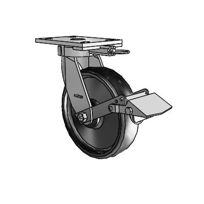 6 Series Kingpinless Casters Top Plate Swivel Caster with 8 x 2 Endura Solid Elastomer Wheel and Tread Lock Brake