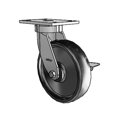 6 Series Kingpinless Casters Top Plate Swivel Caster with 8 x 2 Endura Solid Elastomer Wheel and Side Lock Brake