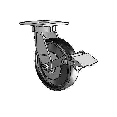 6 Series Kingpinless Casters Top Plate Swivel Caster with 8 x 2 Endura Solid Elastomer Wheel and Tread Lock Brake