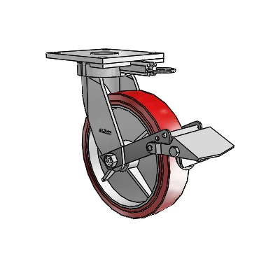 6 Series Kingpinless Casters Top Plate Swivel Caster with 8 x 2 Polyurethane HI-TECH Wheel and Tread Lock Brake