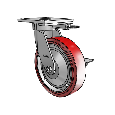6 Series Kingpinless Casters Top Plate Swivel Caster with 8 x 2 Polyurethane HI-TECH Wheel and Side Lock Brake