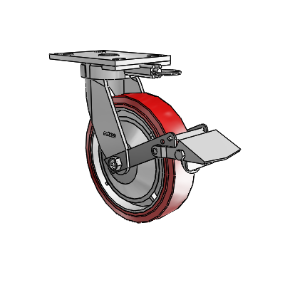 6 Series Kingpinless Casters Top Plate Swivel Caster with 8 x 2 Polyurethane HI-TECH Wheel and Tread Lock Brake