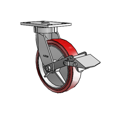 6 Series Kingpinless Casters Top Plate Swivel Caster with 8 x 2 Polyurethane HI-TECH Wheel and Tread Lock Brake