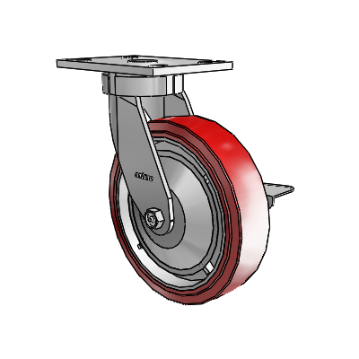6 Series Kingpinless Casters Top Plate Swivel Caster with 8 x 2 Polyurethane HI-TECH Wheel and Side Lock Brake