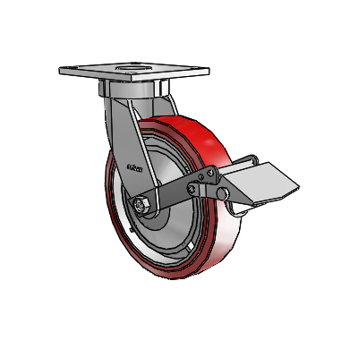6 Series Kingpinless Casters Top Plate Swivel Caster with 8 x 2 Polyurethane HI-TECH Wheel and Tread Lock Brake
