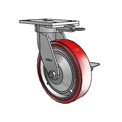 6 Series Kingpinless Casters Top Plate Swivel Caster with 8 x 2 Polyurethane HI-TECH Wheel and Side Lock Brake