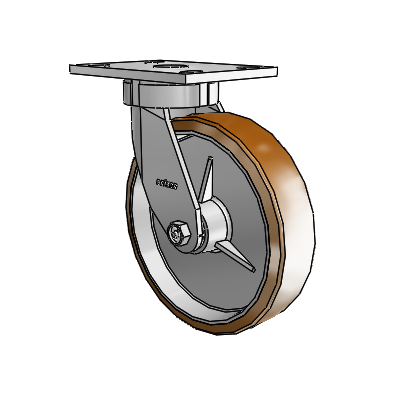 6 Series Kingpinless Casters Top Plate Swivel Caster with 8 x 2 Moldon Nylon (Aluminum Core) Wheel
